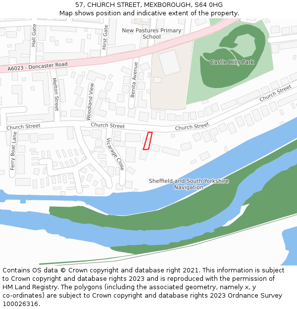 57, CHURCH STREET, MEXBOROUGH, S64 0HG: Location map and indicative extent of plot