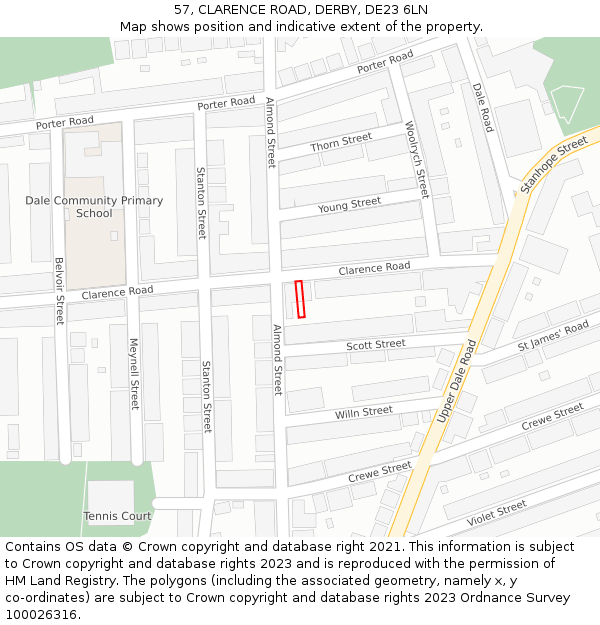 57, CLARENCE ROAD, DERBY, DE23 6LN: Location map and indicative extent of plot