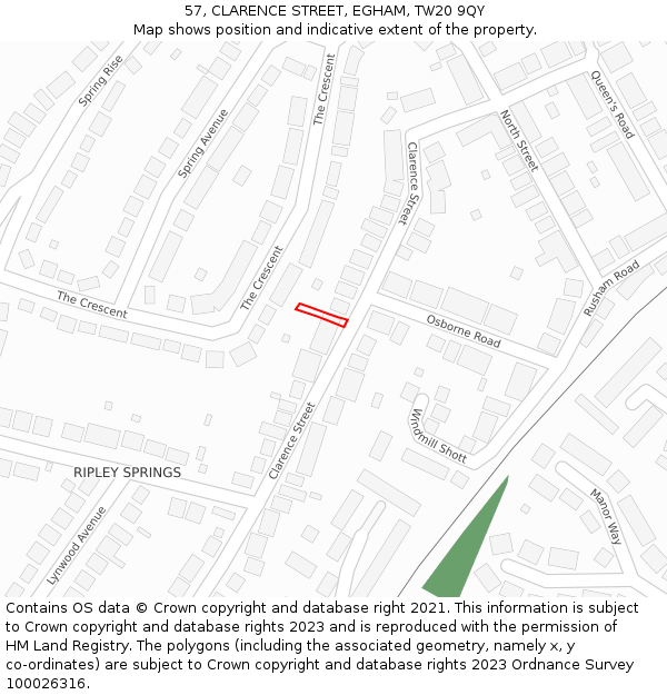 57, CLARENCE STREET, EGHAM, TW20 9QY: Location map and indicative extent of plot