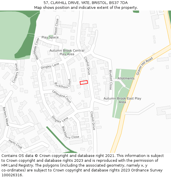 57, CLAYHILL DRIVE, YATE, BRISTOL, BS37 7DA: Location map and indicative extent of plot