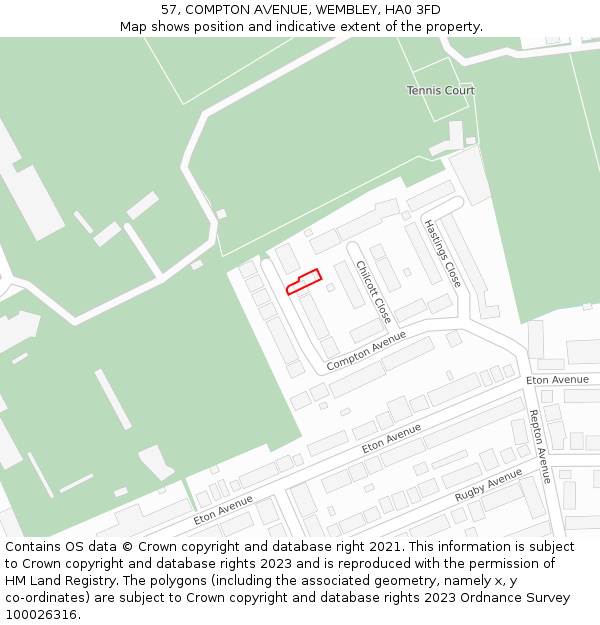 57, COMPTON AVENUE, WEMBLEY, HA0 3FD: Location map and indicative extent of plot