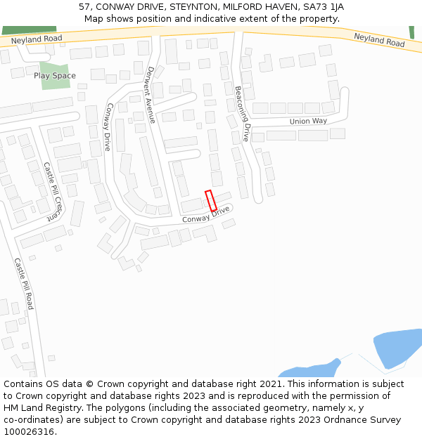 57, CONWAY DRIVE, STEYNTON, MILFORD HAVEN, SA73 1JA: Location map and indicative extent of plot