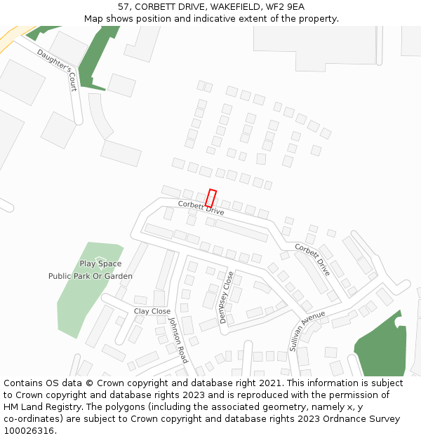 57, CORBETT DRIVE, WAKEFIELD, WF2 9EA: Location map and indicative extent of plot
