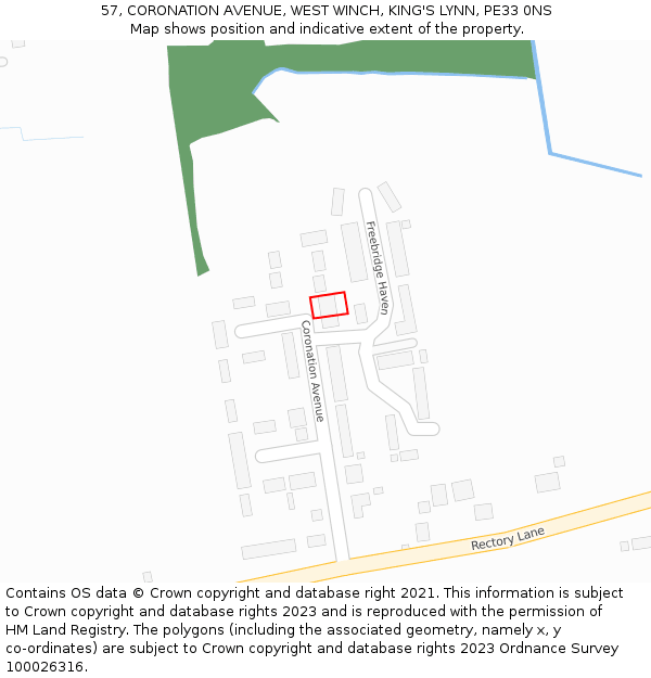 57, CORONATION AVENUE, WEST WINCH, KING'S LYNN, PE33 0NS: Location map and indicative extent of plot