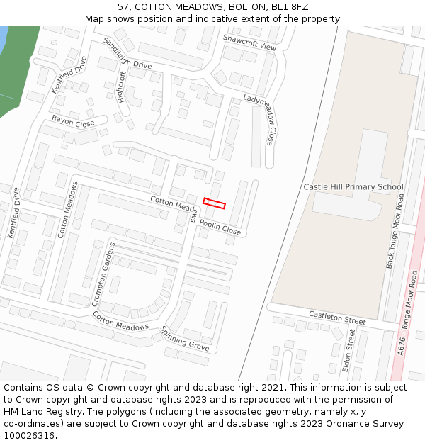 57, COTTON MEADOWS, BOLTON, BL1 8FZ: Location map and indicative extent of plot
