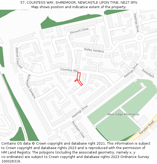 57, COUNTESS WAY, SHIREMOOR, NEWCASTLE UPON TYNE, NE27 0FN: Location map and indicative extent of plot