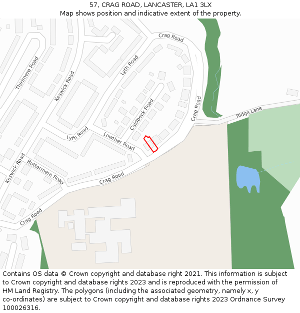 57, CRAG ROAD, LANCASTER, LA1 3LX: Location map and indicative extent of plot