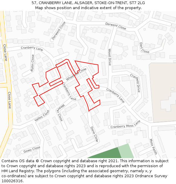 57, CRANBERRY LANE, ALSAGER, STOKE-ON-TRENT, ST7 2LG: Location map and indicative extent of plot