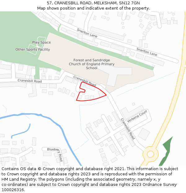 57, CRANESBILL ROAD, MELKSHAM, SN12 7GN: Location map and indicative extent of plot