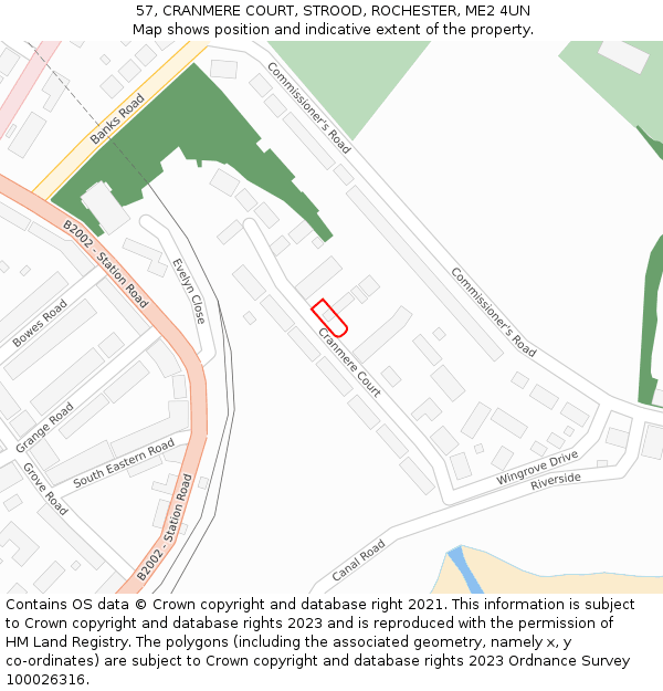 57, CRANMERE COURT, STROOD, ROCHESTER, ME2 4UN: Location map and indicative extent of plot