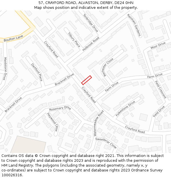 57, CRAYFORD ROAD, ALVASTON, DERBY, DE24 0HN: Location map and indicative extent of plot