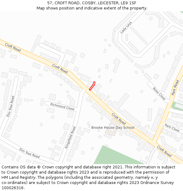 57, CROFT ROAD, COSBY, LEICESTER, LE9 1SF: Location map and indicative extent of plot