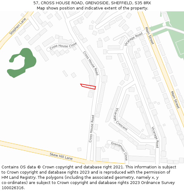 57, CROSS HOUSE ROAD, GRENOSIDE, SHEFFIELD, S35 8RX: Location map and indicative extent of plot