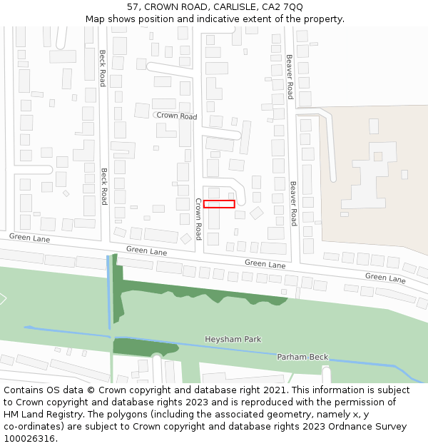 57, CROWN ROAD, CARLISLE, CA2 7QQ: Location map and indicative extent of plot