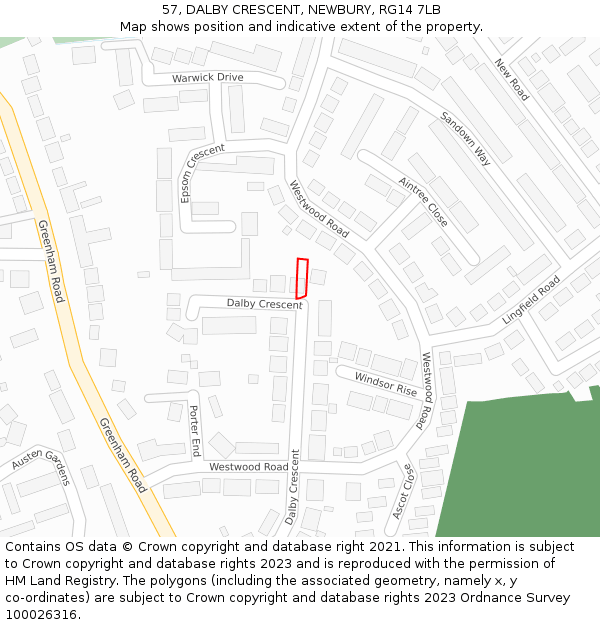 57, DALBY CRESCENT, NEWBURY, RG14 7LB: Location map and indicative extent of plot