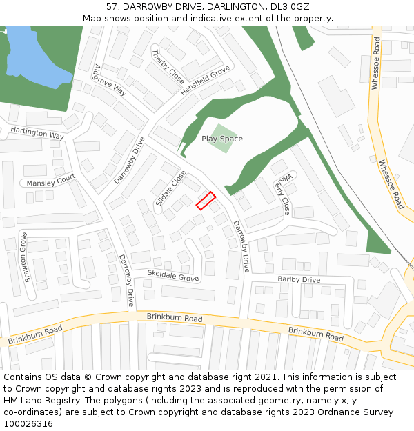 57, DARROWBY DRIVE, DARLINGTON, DL3 0GZ: Location map and indicative extent of plot