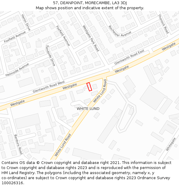 57, DEANPOINT, MORECAMBE, LA3 3DJ: Location map and indicative extent of plot