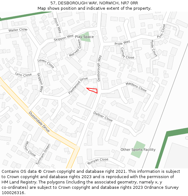 57, DESBOROUGH WAY, NORWICH, NR7 0RR: Location map and indicative extent of plot