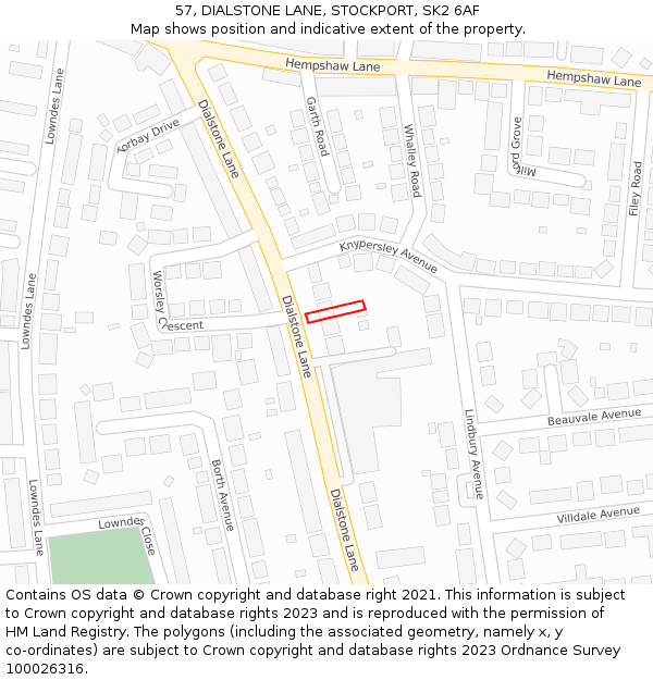 57, DIALSTONE LANE, STOCKPORT, SK2 6AF: Location map and indicative extent of plot