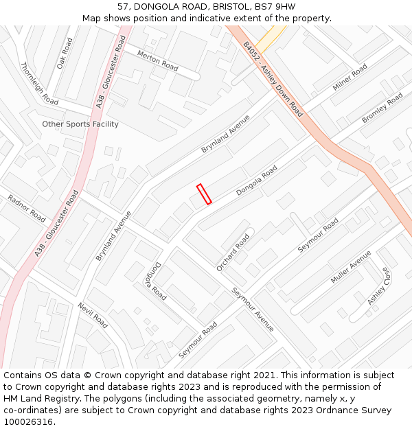 57, DONGOLA ROAD, BRISTOL, BS7 9HW: Location map and indicative extent of plot