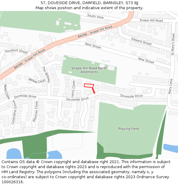 57, DOVESIDE DRIVE, DARFIELD, BARNSLEY, S73 9JJ: Location map and indicative extent of plot