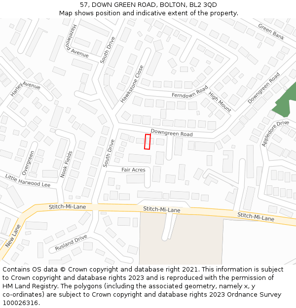 57, DOWN GREEN ROAD, BOLTON, BL2 3QD: Location map and indicative extent of plot