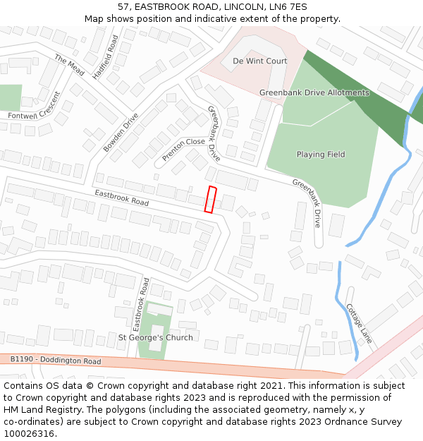57, EASTBROOK ROAD, LINCOLN, LN6 7ES: Location map and indicative extent of plot