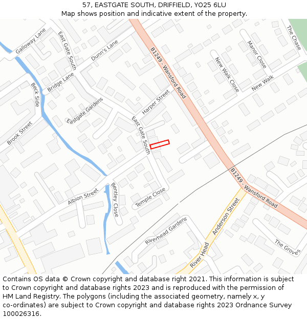 57, EASTGATE SOUTH, DRIFFIELD, YO25 6LU: Location map and indicative extent of plot