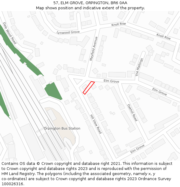 57, ELM GROVE, ORPINGTON, BR6 0AA: Location map and indicative extent of plot