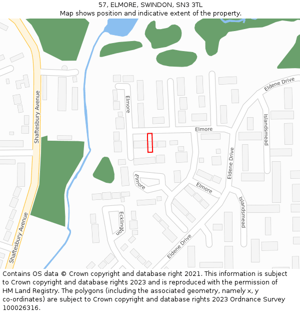57, ELMORE, SWINDON, SN3 3TL: Location map and indicative extent of plot