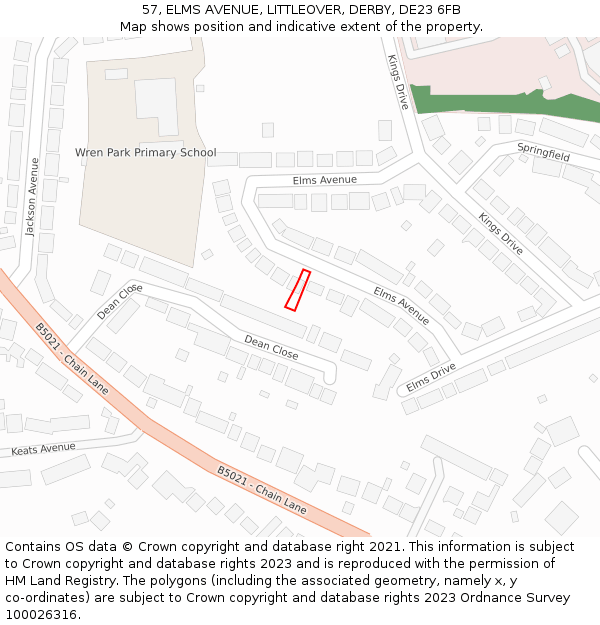 57, ELMS AVENUE, LITTLEOVER, DERBY, DE23 6FB: Location map and indicative extent of plot