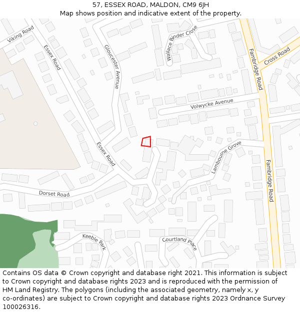 57, ESSEX ROAD, MALDON, CM9 6JH: Location map and indicative extent of plot
