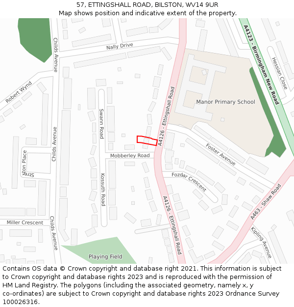57, ETTINGSHALL ROAD, BILSTON, WV14 9UR: Location map and indicative extent of plot