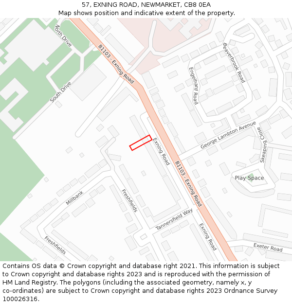 57, EXNING ROAD, NEWMARKET, CB8 0EA: Location map and indicative extent of plot