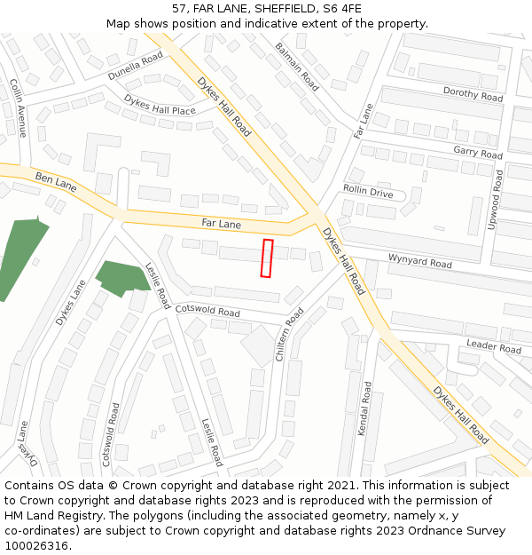 57, FAR LANE, SHEFFIELD, S6 4FE: Location map and indicative extent of plot