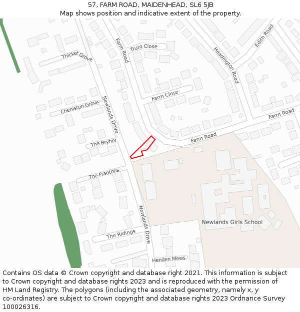 57, FARM ROAD, MAIDENHEAD, SL6 5JB: Location map and indicative extent of plot