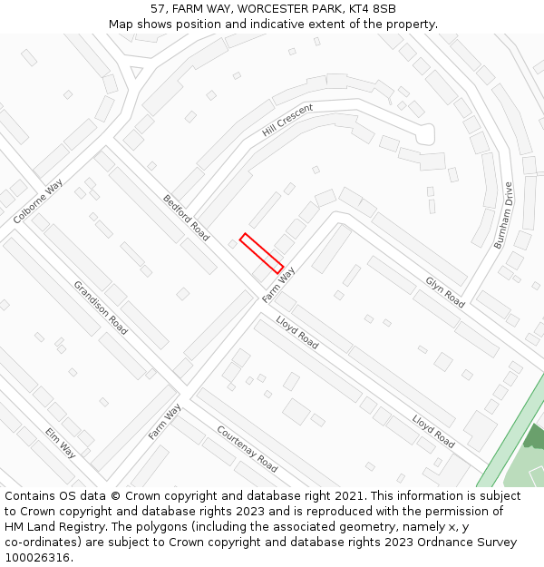 57, FARM WAY, WORCESTER PARK, KT4 8SB: Location map and indicative extent of plot