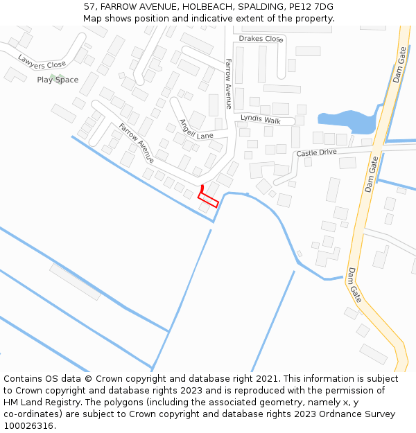 57, FARROW AVENUE, HOLBEACH, SPALDING, PE12 7DG: Location map and indicative extent of plot