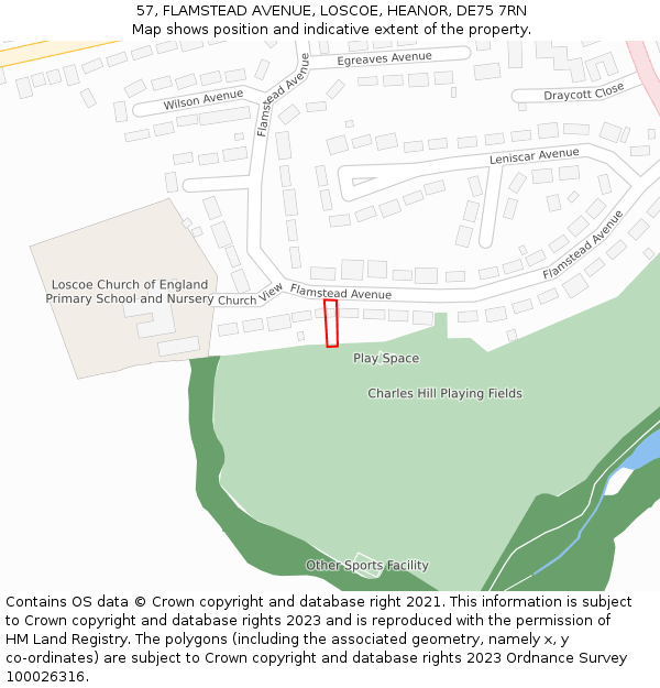 57, FLAMSTEAD AVENUE, LOSCOE, HEANOR, DE75 7RN: Location map and indicative extent of plot