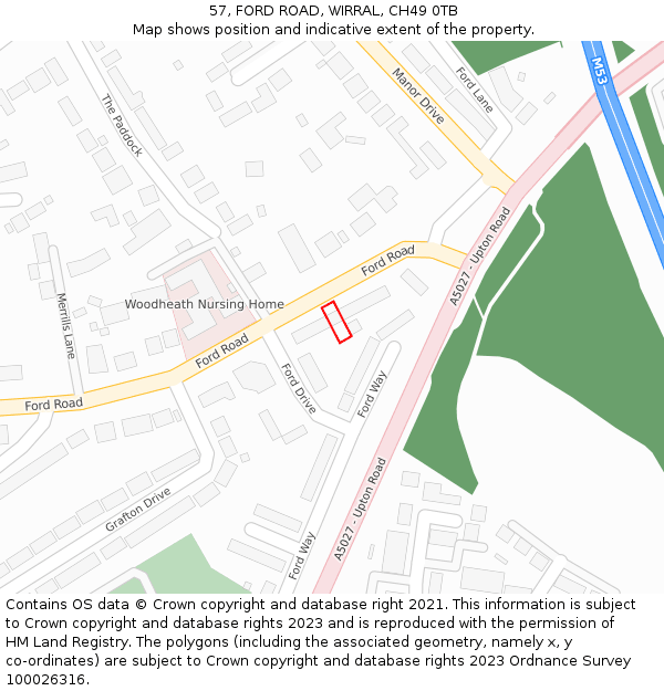 57, FORD ROAD, WIRRAL, CH49 0TB: Location map and indicative extent of plot