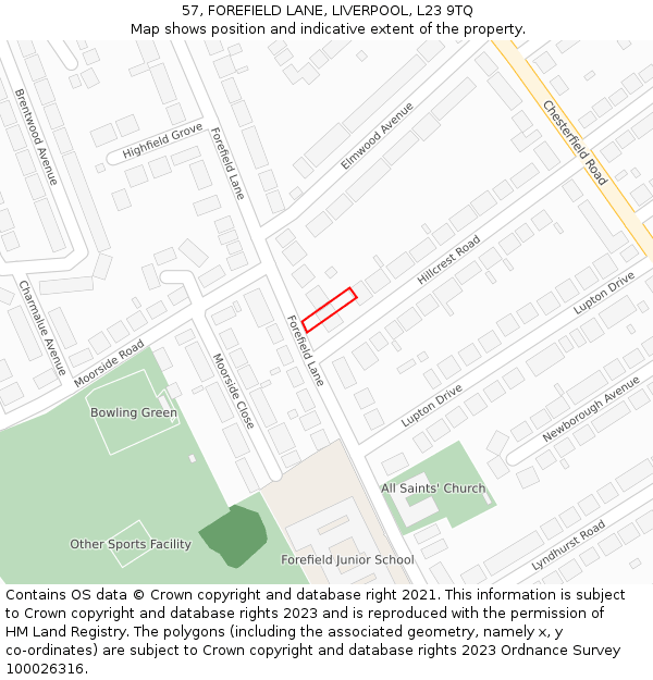 57, FOREFIELD LANE, LIVERPOOL, L23 9TQ: Location map and indicative extent of plot