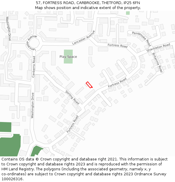 57, FORTRESS ROAD, CARBROOKE, THETFORD, IP25 6FN: Location map and indicative extent of plot