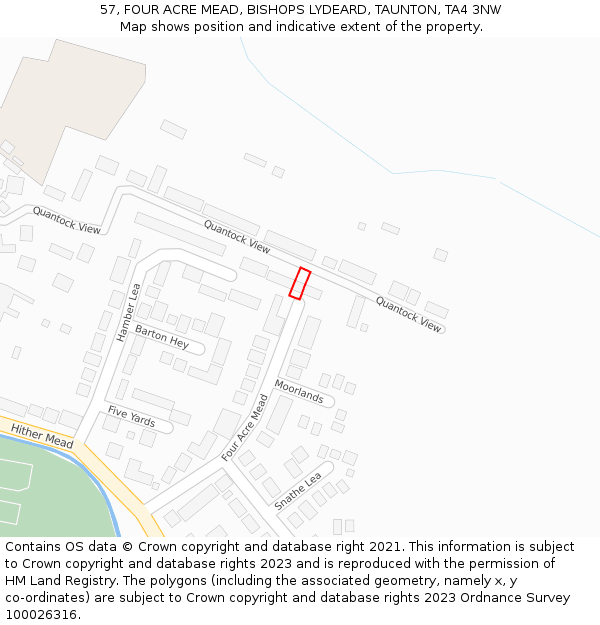 57, FOUR ACRE MEAD, BISHOPS LYDEARD, TAUNTON, TA4 3NW: Location map and indicative extent of plot