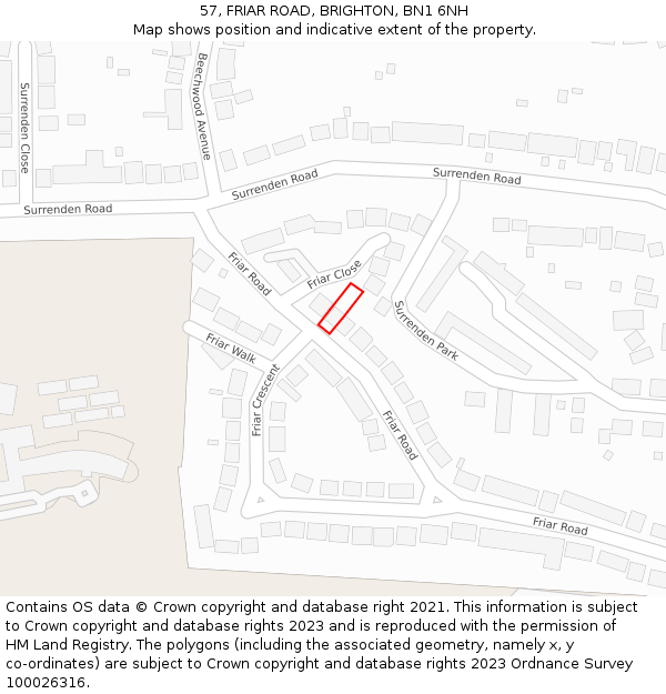 57, FRIAR ROAD, BRIGHTON, BN1 6NH: Location map and indicative extent of plot