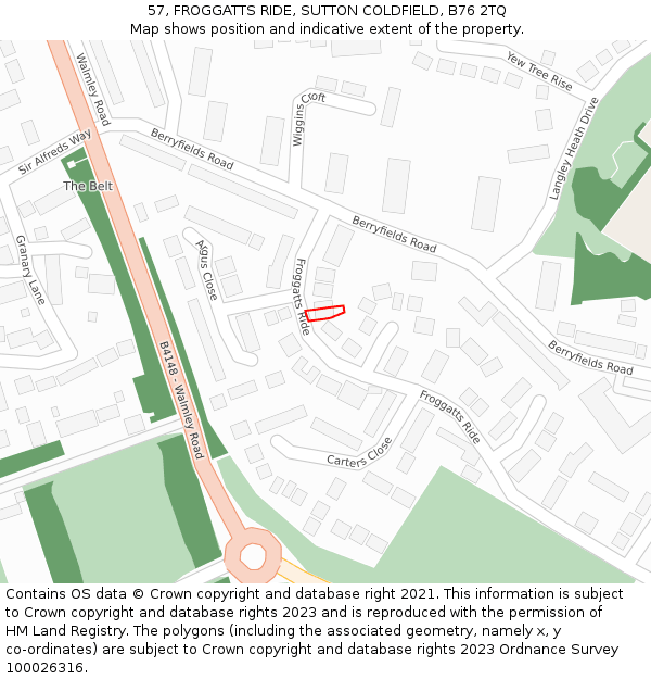 57, FROGGATTS RIDE, SUTTON COLDFIELD, B76 2TQ: Location map and indicative extent of plot