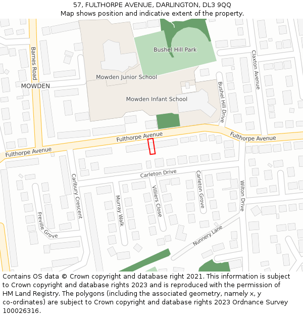 57, FULTHORPE AVENUE, DARLINGTON, DL3 9QQ: Location map and indicative extent of plot