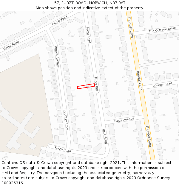57, FURZE ROAD, NORWICH, NR7 0AT: Location map and indicative extent of plot