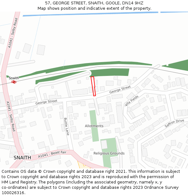 57, GEORGE STREET, SNAITH, GOOLE, DN14 9HZ: Location map and indicative extent of plot