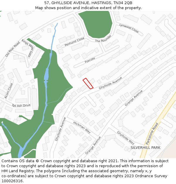 57, GHYLLSIDE AVENUE, HASTINGS, TN34 2QB: Location map and indicative extent of plot