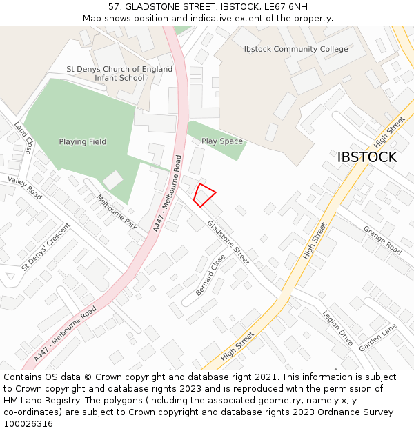 57, GLADSTONE STREET, IBSTOCK, LE67 6NH: Location map and indicative extent of plot